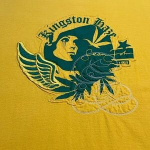 Rare Sean John Vintage Kingston Haze 1969 Yellow Green 3D Graphic Appliqué Tee